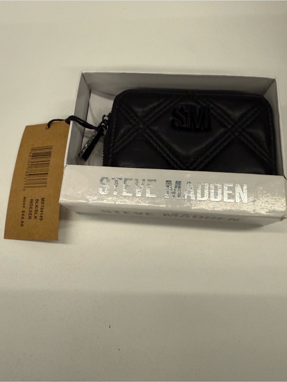 Steve Madden Black Quilted Zip Card Holder